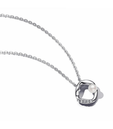 Collar Círculo Forma Orgánica en Pavé y Perla Cultivada de Agua Dulce - 393303C01-45