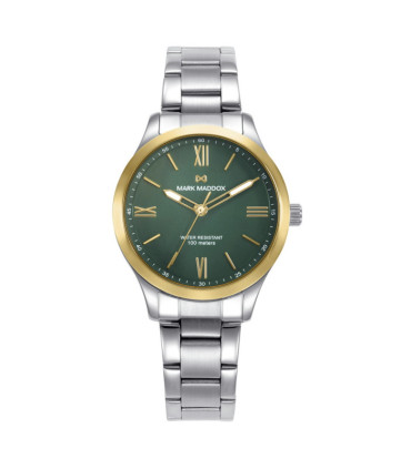 RELOJ MARK MADDOX MUJER, CON CAJA EN RECUBIERTO DE ORO Y BRAZALETE DE ACERO CON MOVIMIENTO DE CUARZO, ESFERA VERDE. - MM1024-63