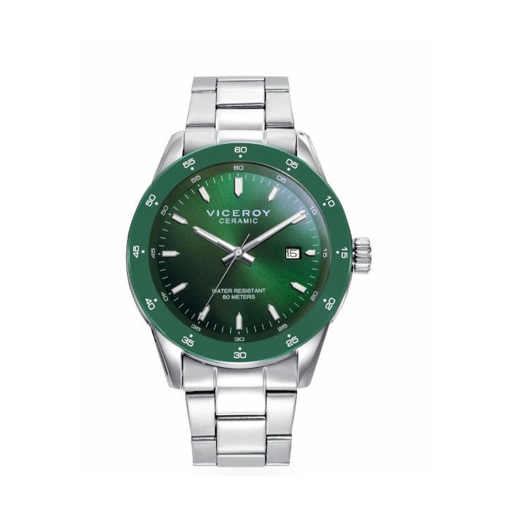 Reloj caja de acero con bisel cerámico verde 5 atm y brazalete acero con movimiento cuarzo - 401399-67