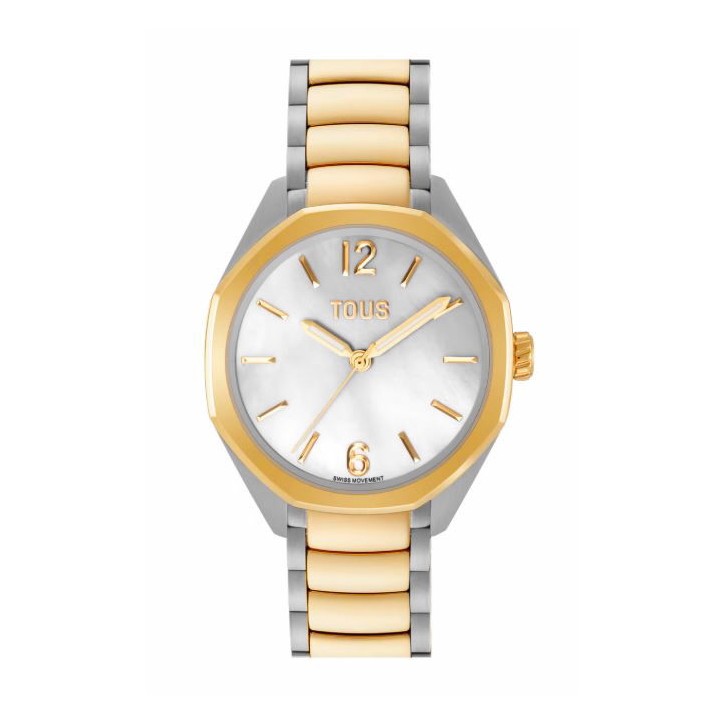 Reloj analógico con movimiento suizo, esfera de nácar y brazalete de de eslabones acero bicolor Tous Now - 3000141400