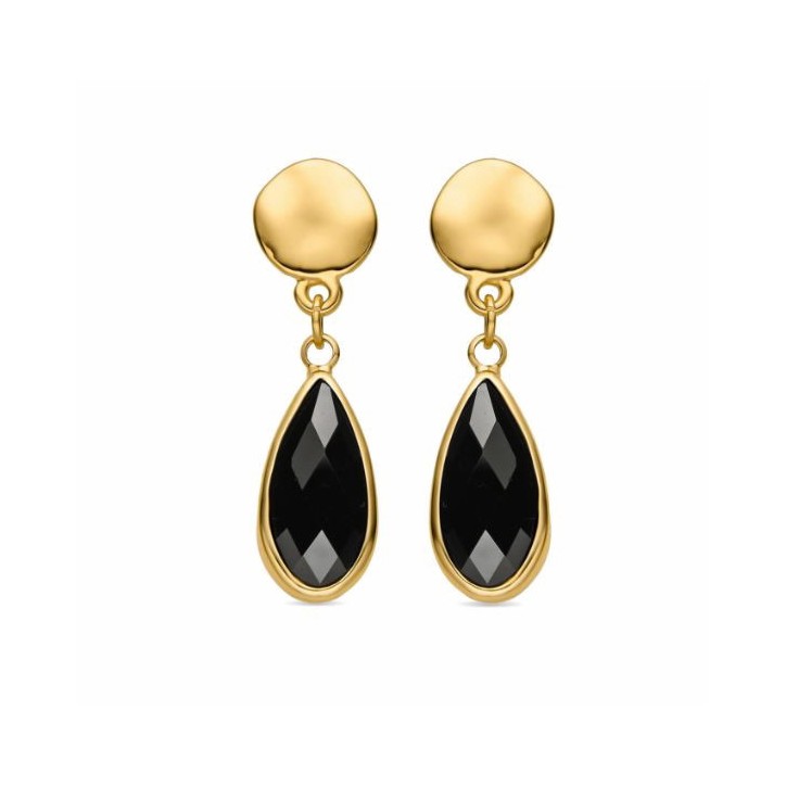 Pendientes con Resina Negra acabado oro 18k - Nyste - SGEW63763300