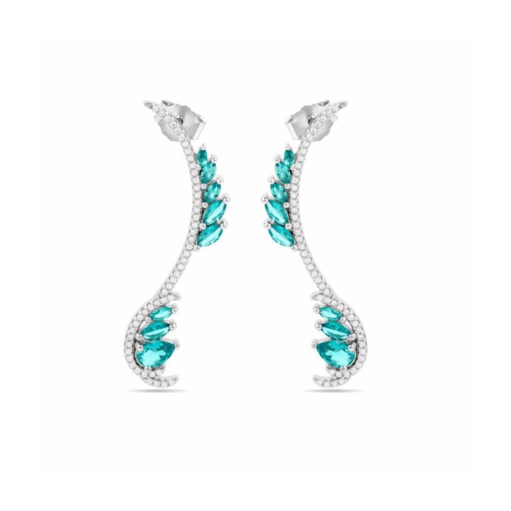 Pendientes de Plata de Ley 925 y Cuarzo Hidrotermal Verde Paraiba acabado rodio - Layra - EF20390700