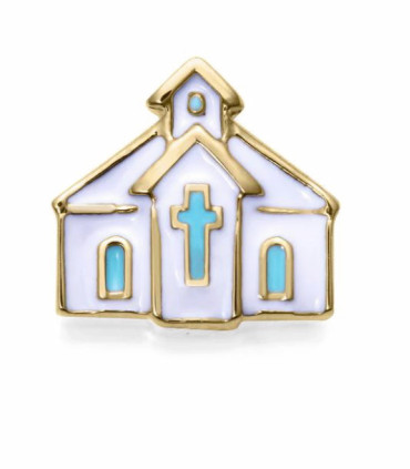 Motivo de niña de acero Ip dorado con forma de iglesia - 14258M01012