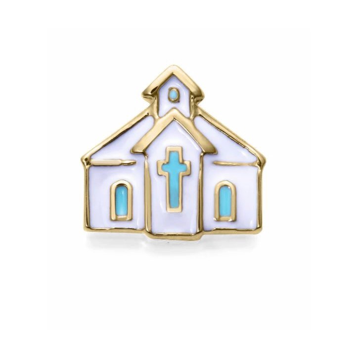 Motivo de niña de acero Ip dorado con forma de iglesia - 14258M01012