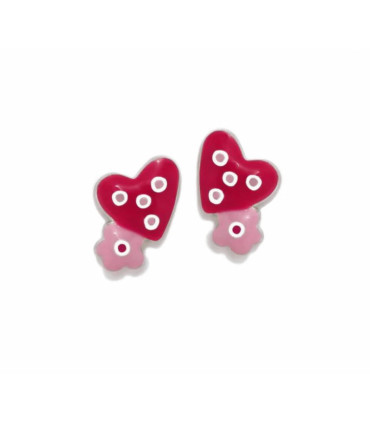 PENDIENTES CORAZON FLOR ROSA - 010LOVE