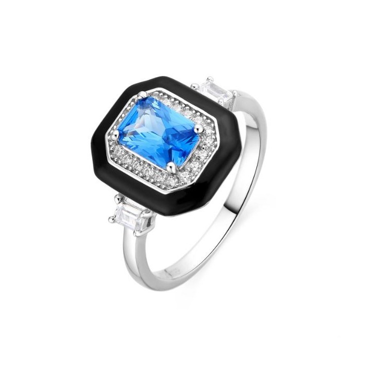 Anillo de Plata de Ley 925 y Lacado Negro acabado rodio - Oiwa - T232560