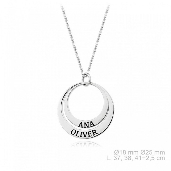 Collar 2 Discos con Nombres Personalizado en Plata de Primera Ley