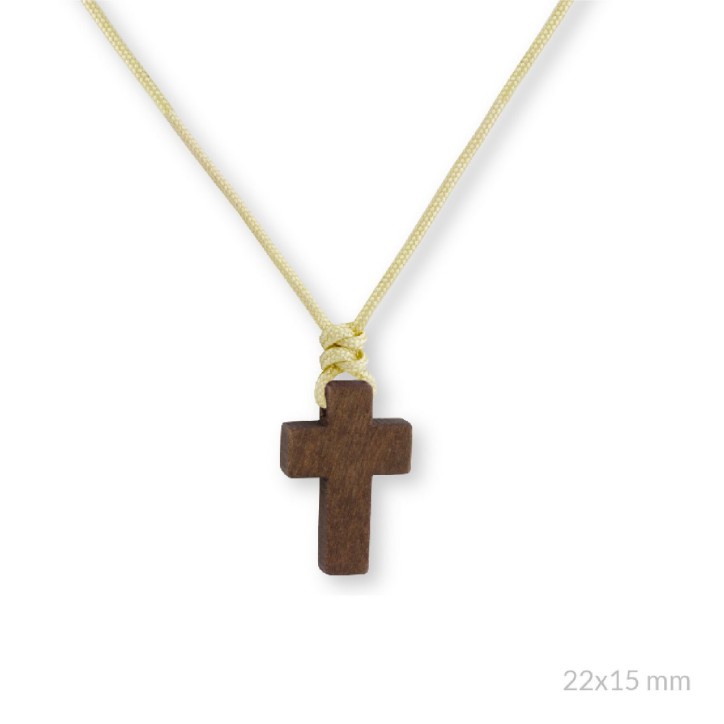 Cruz de madera con Cordón Beige
