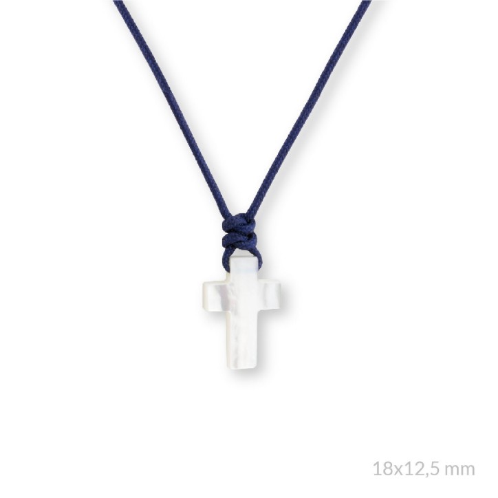 Collar Cruz de Nácar con Cordón Azul