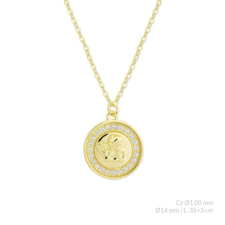 Medalla Angelote con Cadena y Baño de Oro