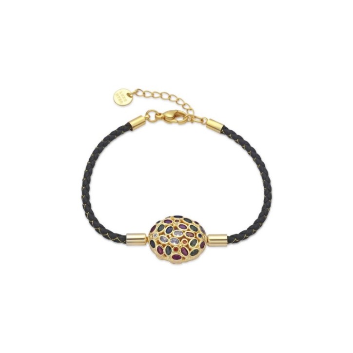 Pulsera trenzada negra con detalles dorados y circonitas - BXA307Y20