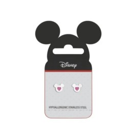 Pendientes Infantiles Disney Mickey Mouse con Corazón Rosa