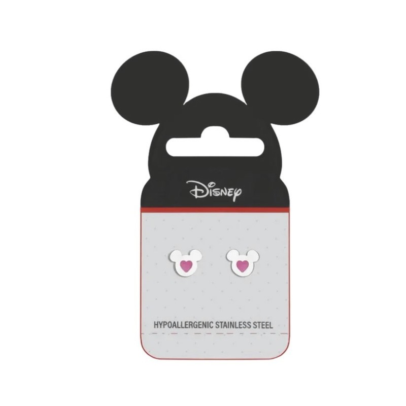 Pendientes Infantiles Disney Mickey Mouse con Corazón Rosa