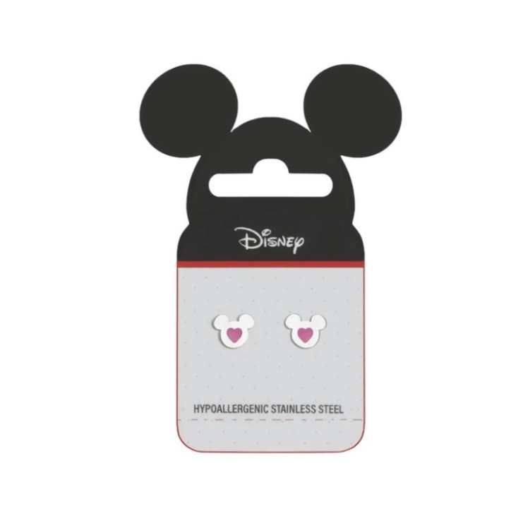 Pendientes Infantiles Disney Mickey Mouse con Corazón Rosa