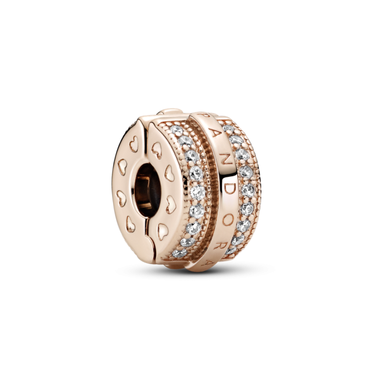 Clip en Pandora Rose Logo con Líneas Brillantes en Pavé - 789042C01