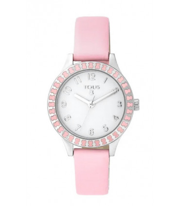Reloj TOUS Kids Straight de niña con correa de piel rosa y bisel con osos
