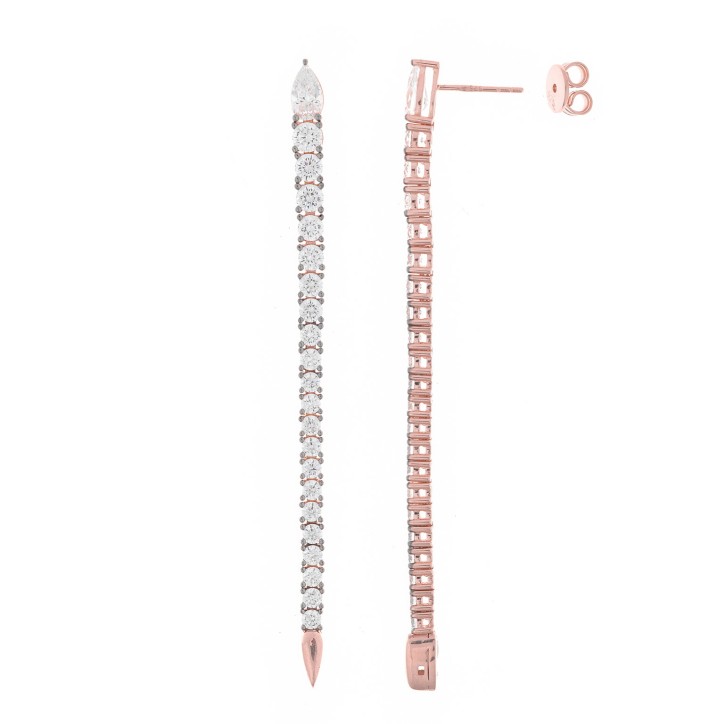 Pendientes Largos Con Circonitas con Baño de Oro Rosa - 136A0519