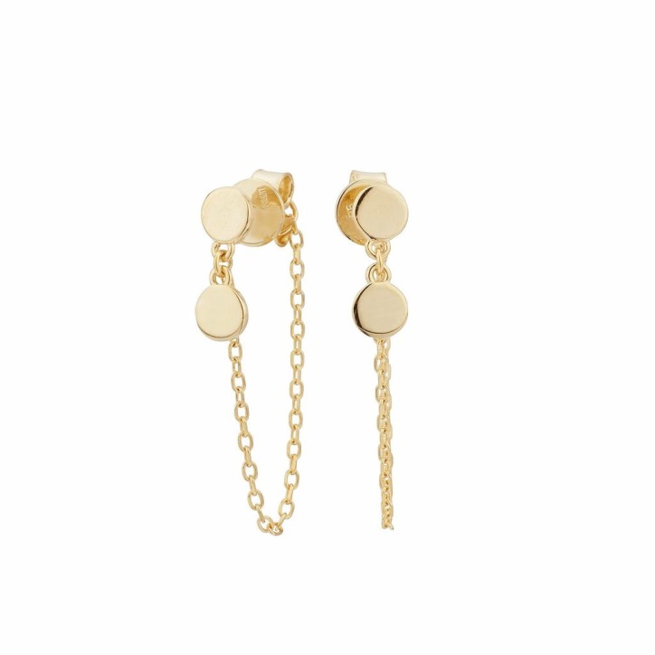 Pendientes con Cadena y Círculo Bañado en Oro Itemporality - SEA-200-123-UU