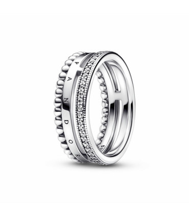 Anillo Pandora Signature Logo Pavé y Cuentas - 192312C01
