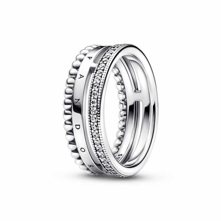 Anillo Pandora Signature Logo Pavé y Cuentas - 192312C01