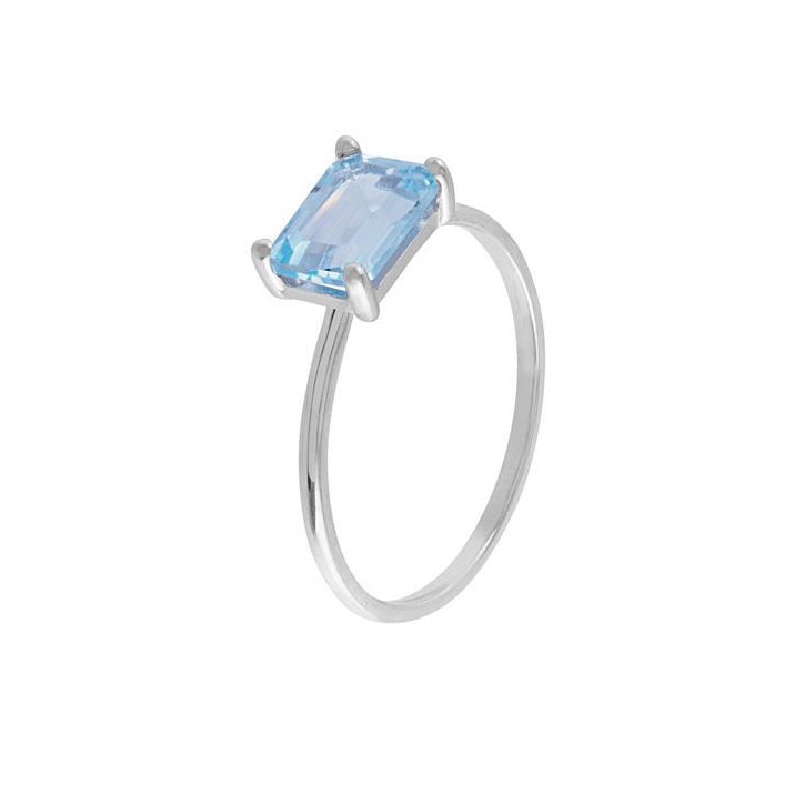 Anillo Oro Blanco con Topacio Azul - GRN-115-271