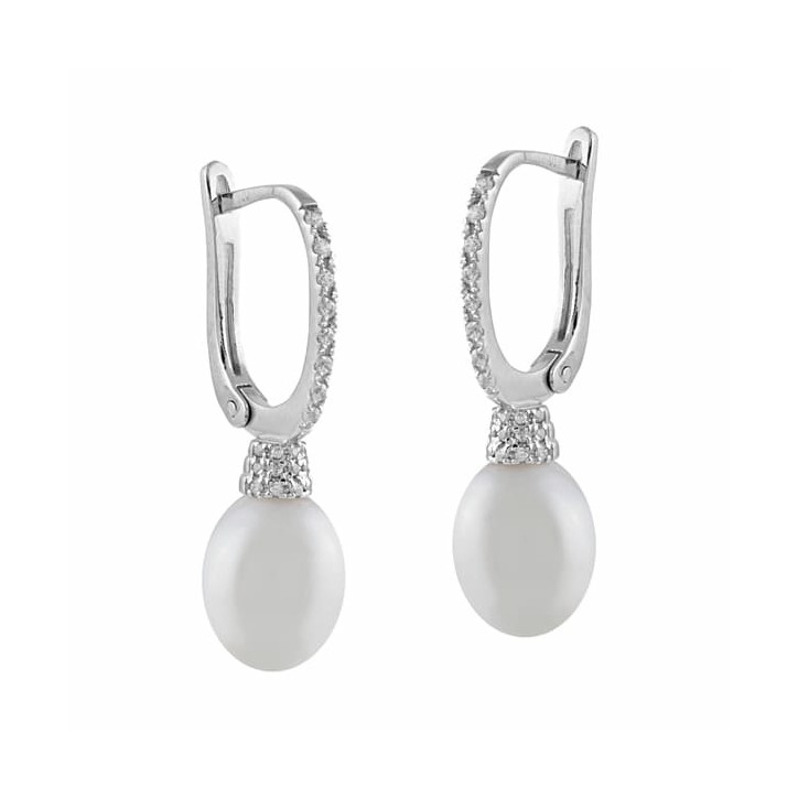 Pendientes Oro Blanco con 36 Diamantes y Perlas - GEA-101-105-UU