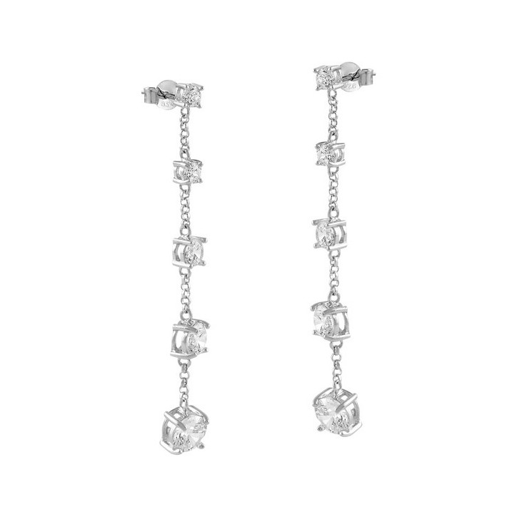 PENDIENTES DE PLATA CASCADA DE CIRCONITAS BLANCAS DE DISTINTOS TAMAÑOS - SEA-101-234-UU