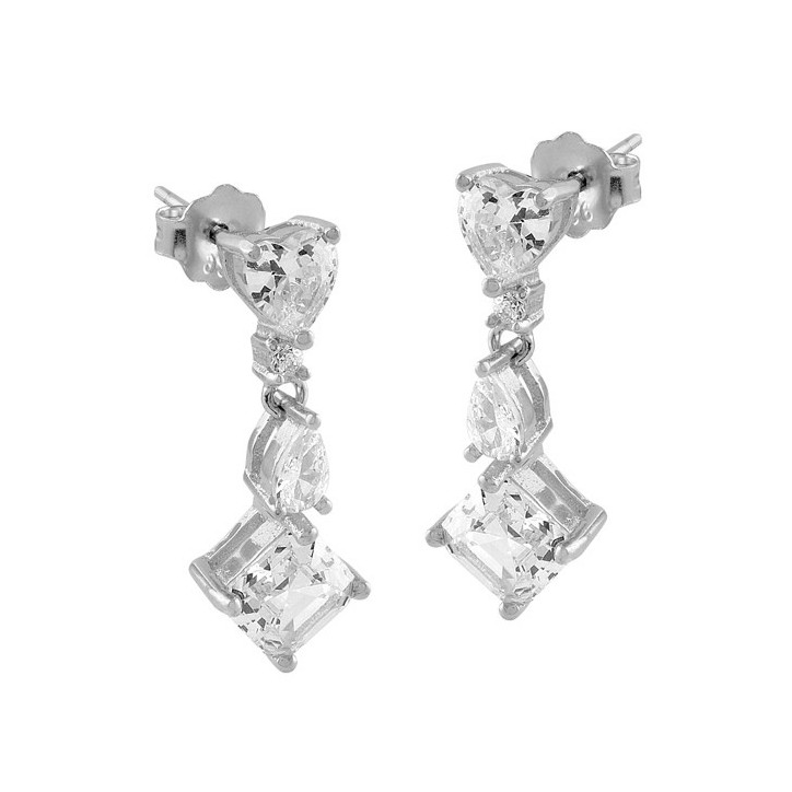 PENDIENTES DE PLATA CON CIRCONITAS BLANCAS ASIMÉTRICAS - SEA-101-215-UU