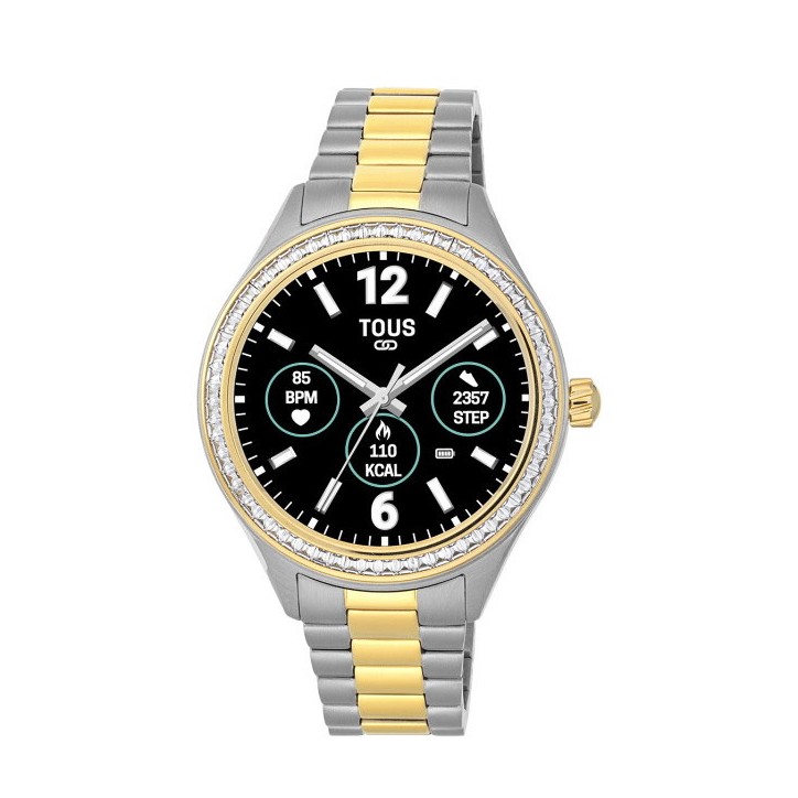 Reloj smartwatch con brazalete de acero, acero IP dorado y zirconias blancas T-Shine Connect - 200351044