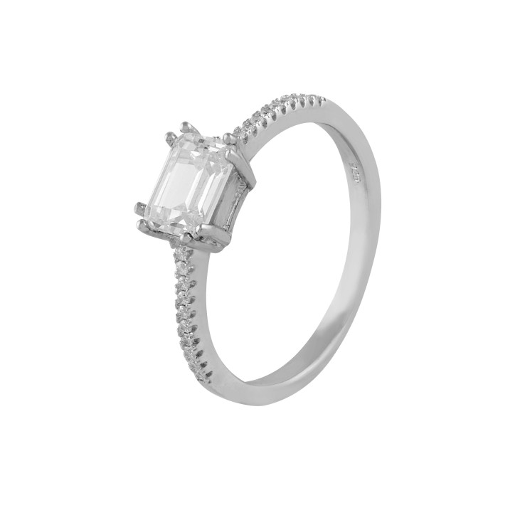ANILLO DE PLATA CON CIRCONITA BLANCA RECTANGULAR - SRN-101-104