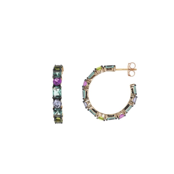 Pendientes Aro Piedras de Colores Plata Rosados - 234A0080