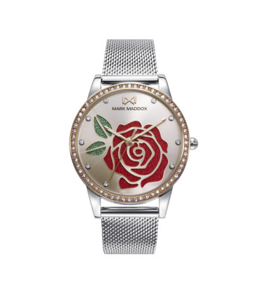 Reloj de mujer TOOTING con flor en glitter rojo y malla de acero Mark Maddox - MM0130-27