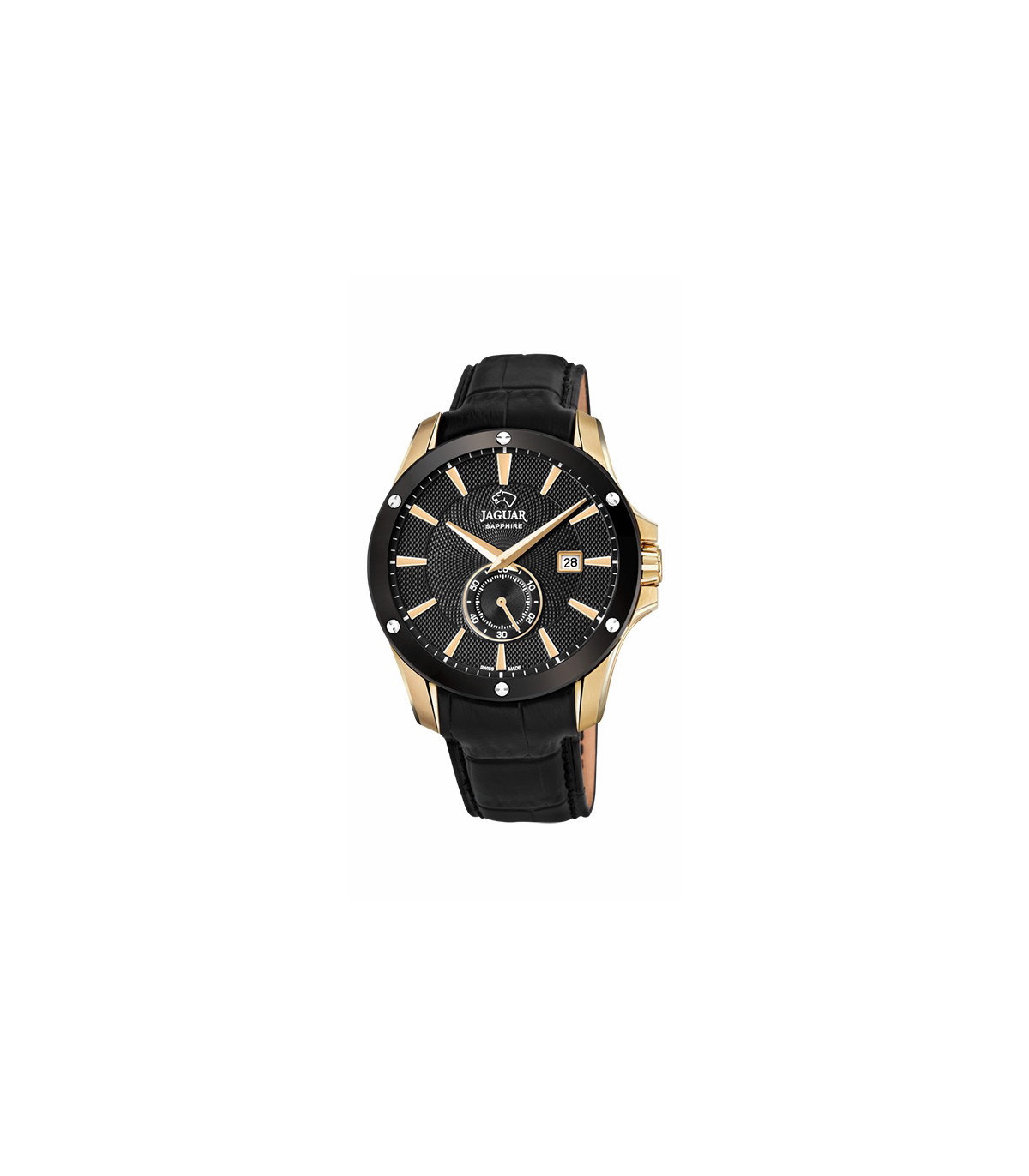 Reloj Jaguar Hombre Negro con Tonos Dorados y Correa de Piel - J881/1