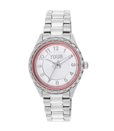 Reloj analógico con brazalete de acero y bisel interior de aluminio rosa Mini T-Bear - 200351080