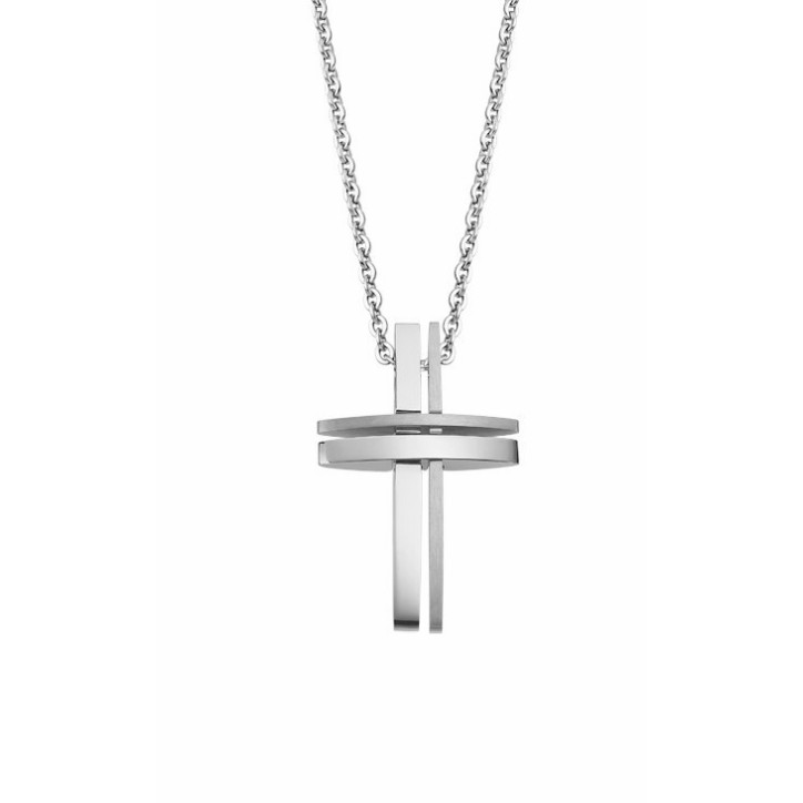 Collar con Cruz de Acero para Hombre - LS1984/1/3
