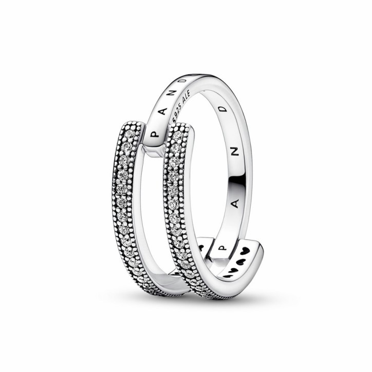 Anillo Doble Banda Logo y Pavé Pandora Signature Pandora - 192779C01