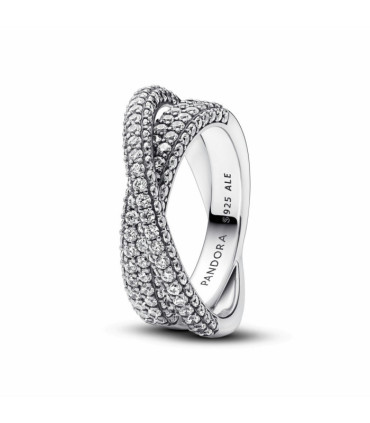 Anillo Doble Banda Cruzada en Pavé de Pandora - 193022C01