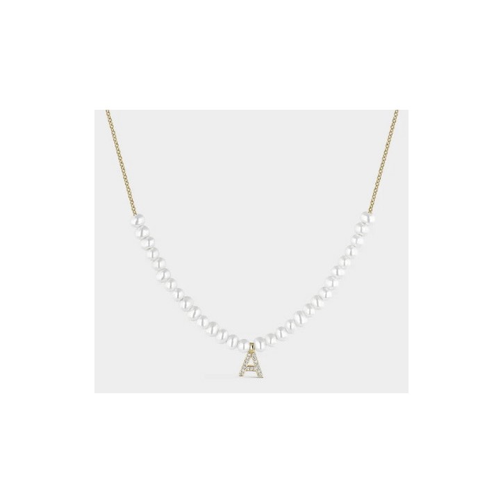 COLLAR INICIAL ORO DE 18 QUILATES CON PERLAS PASADAS DE 3-3,50MM LITTA FIORE - LNL-220-823-UU