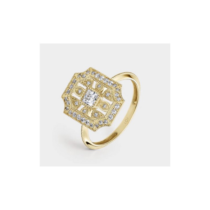ANILLO VIDRIERA CIRCONITAS EN ORO AMARILLO DE 18 QUILATES LITTA FIORE. - LRN-201-820-14