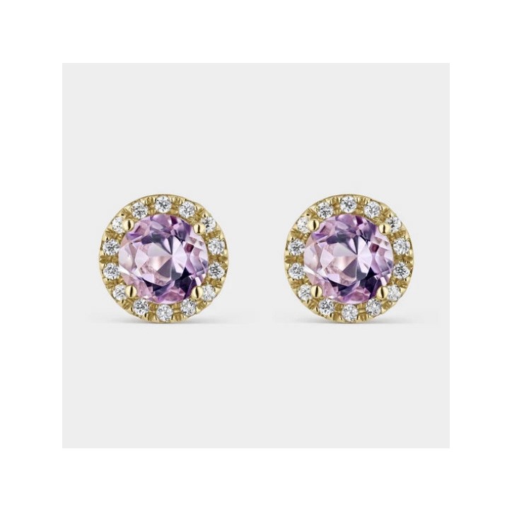 PENDIENTES AMATISTA 5MM CON CIRCONITAS EN ORO DE 18 QUILATES LITTA FIORE - LEA-204-809-UU