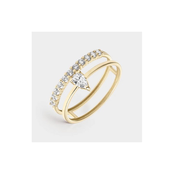 ANILLO DOBLE HILERA CIRCONITAS EN ORO AMARILLO DE 18 QUILATES LITTA FIORE. - LRN-201-032-14
