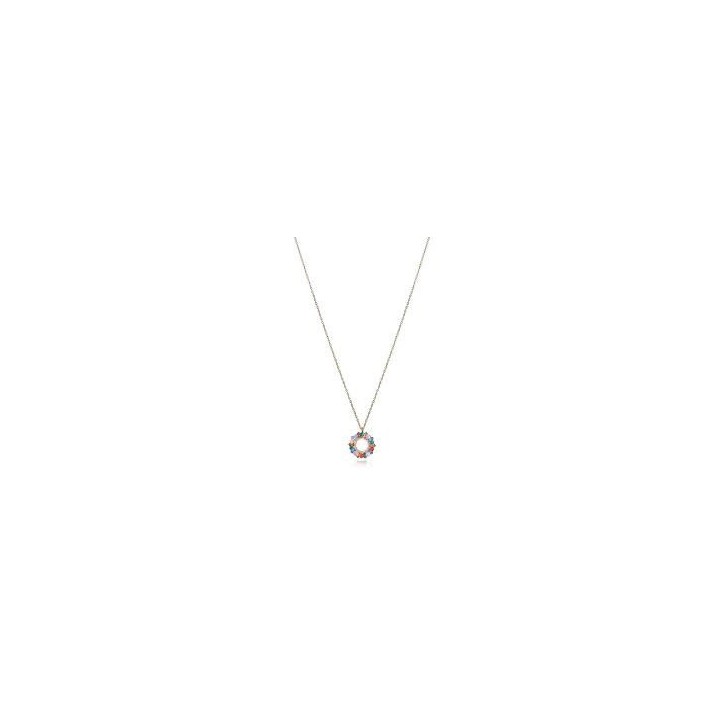 Collar Elegant de plata de ley con baño de oro, colgante de aro con circonitas de colores - 13174C100-39
