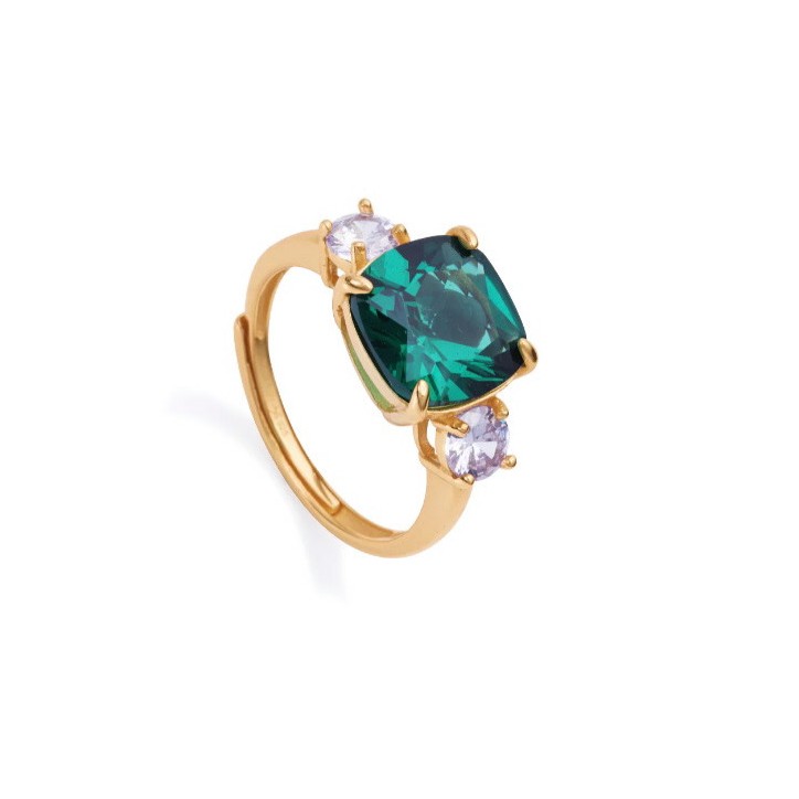 Anillo Elegant de plata de ley con baño de oro con cristales de color verde y lavanda - 13099A013-59