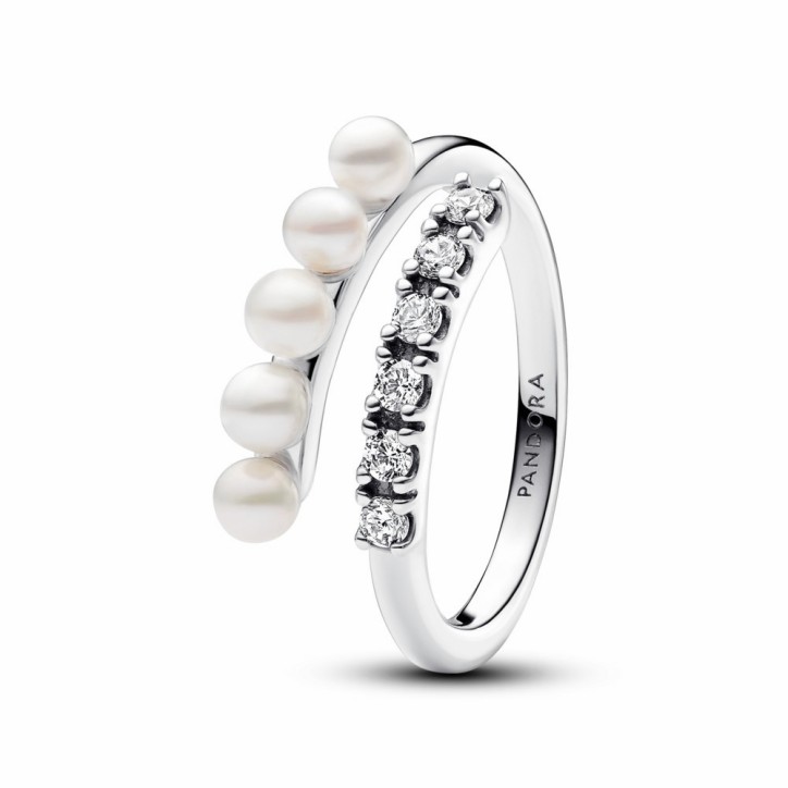 Anillo Abierto Perlas Cultivadas de Agua Dulce y Pavé Pandora - 193145C01