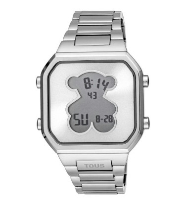 Reloj TOUS Digital Cuadrado de acero con oso en la pantalla y brazalete de eslabones
