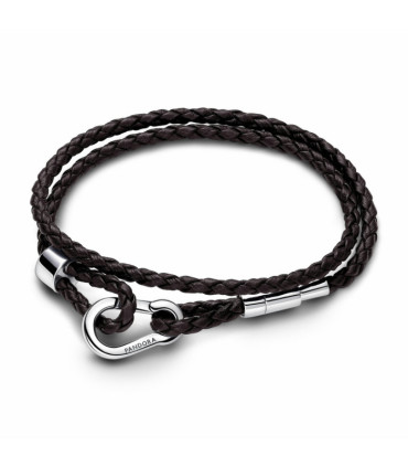 Pulsera Pandora Moments en Cuero Trenzado Doble Marrón - 593338C01
