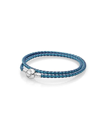 Pulsera Pandora doble de cuero azul oscuro - 590747CBMX-D2