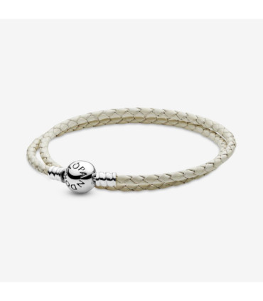 Pulsera Moments en cuero trenzado doble marfil - 590745CIW-D1