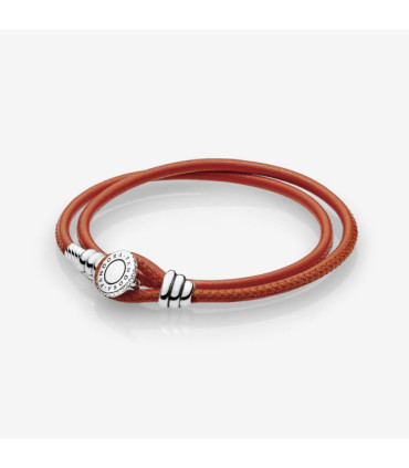 Pulsera Moments en cuero naranja doble para charms - 597194CSO-D2