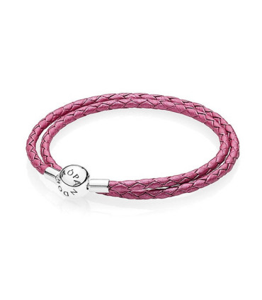 PULSERA CUERO ROSA DOBLE TALLA 1 35CM - 590734CHP-D1